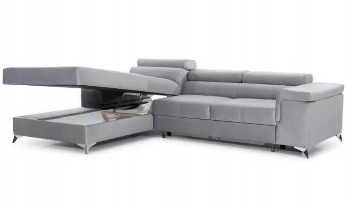 Narożnik VERDE z funkcją spania, regulowane zagłówki, pojemnik na pościel!