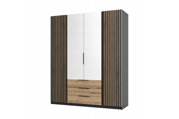 Szafa ARKA 4-drzwiowa 2 lustra lamele 3 szuflady dąb evoke 200 cm półki