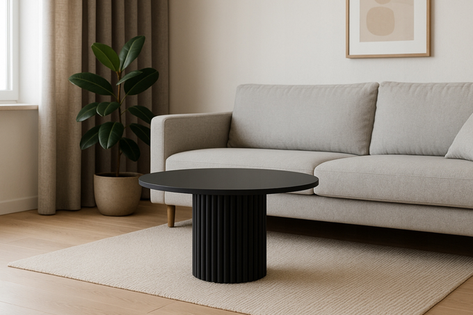 Stolik kawowy Lunar okrągły 67 cm czarny ryflowana podstawa