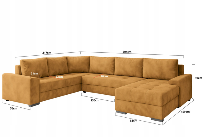 Narożnik HUGO z funkcją spania rozkładany rogówka duży welur