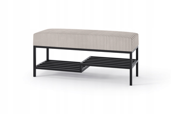 Ławka do przedpokoju 80 cm tapicerowana z półką na buty czarny stalowy stelaż