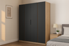 Szafa ARKA 4-drzwiowa czarna mat dąb evoke 200 cm półki drążek