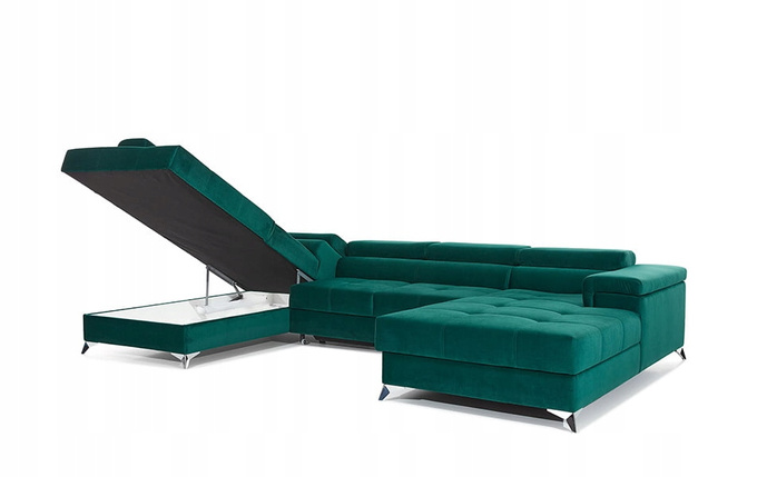 Narożnik ASTER U,funkcja spania,pojemnik, regulowane zagłówki,WIELE KOLORÓW