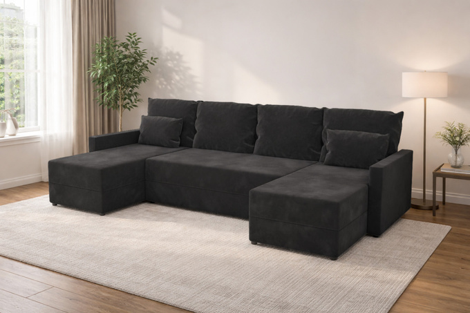 Narożnik DOMINO U GŁADKI z funkcją spania rogówka do salonu rozkładany