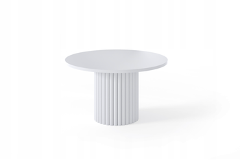 Stolik kawowy Lunar okrągły 67 cm biały ryflowana podstawa