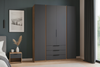 Szafa ARKA 4-drzwiowa 3 szuflady czarna mat dąb evoke 200 cm półki drążek