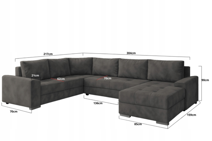 Narożnik HUGO z funkcją spania rozkładany rogówka duży welur