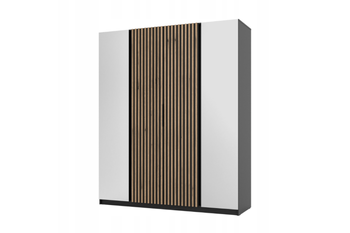 Szafa ARKA 200 cm czarna z lamelami lustro drzwi uchylne loft nowoczesna