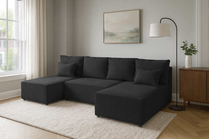 Narożnik DOMINO U FIT POSO sztruks do salonu funkcja spania pojemnik rogówka