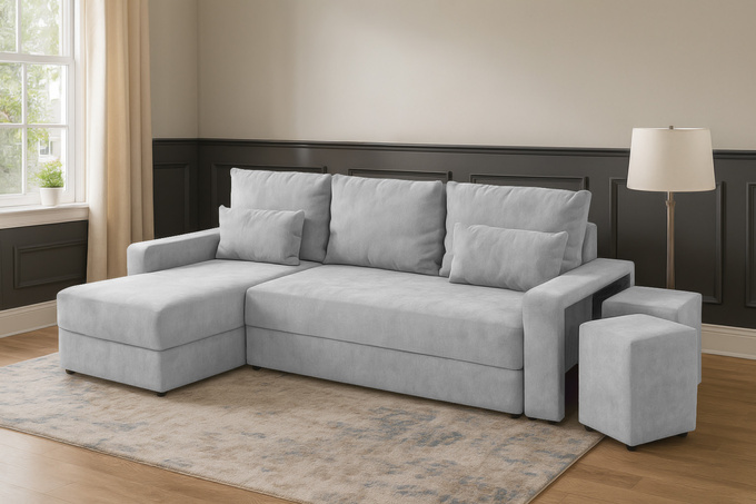 Narożnik SETI L z pufami funkcją spania pojemnik rogówka do salonu