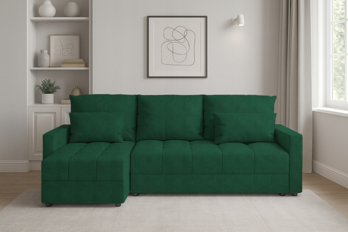 Narożnik DOMINO L pojemnik na pościel rogówka rozkładany z funkcją spania