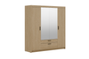 Szafa LIVIO 4-drzwiowa z półkami szuflady lustro dąb olejowany garderoba