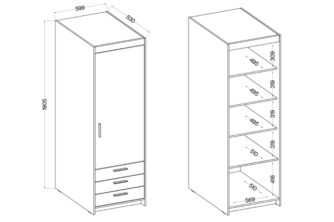 Szafa LIVIO 1-drzwiowa z półkami szuflady beż piaskowy garderoba