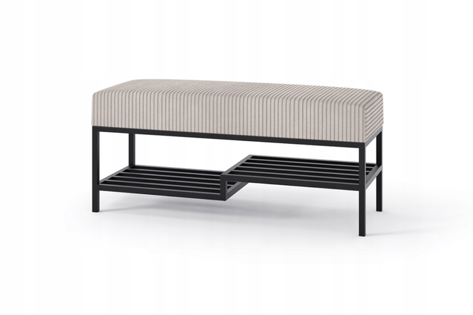 Ławka do przedpokoju 80 cm tapicerowana z półką na buty czarny stalowy stelaż