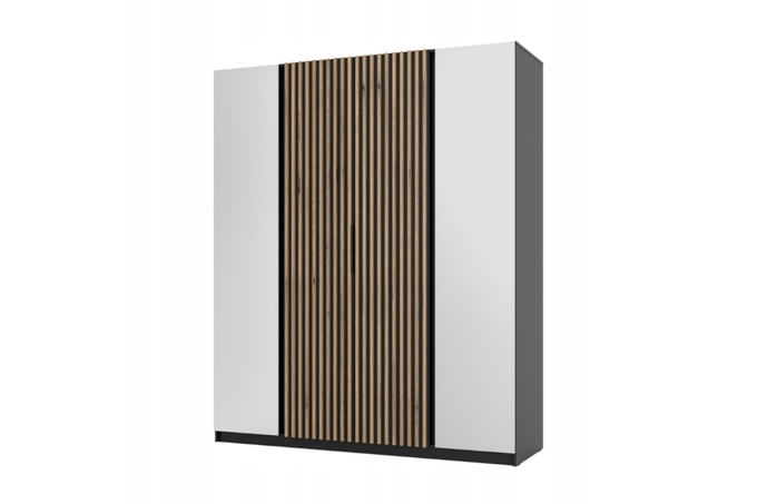 Szafa ARKA 200 cm czarna z lamelami lustro drzwi uchylne loft nowoczesna