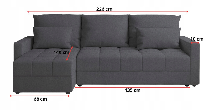 Narożnik DOMINO L pojemnik na pościel rogówka rozkładany z funkcją spania