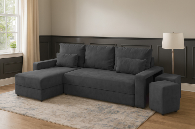 Narożnik SETI L z pufami funkcją spania pojemnik rogówka do salonu