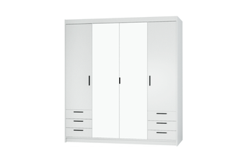 Szafa LIVIO 4 drzwiowa biała z lustrem i szufladami garderoba