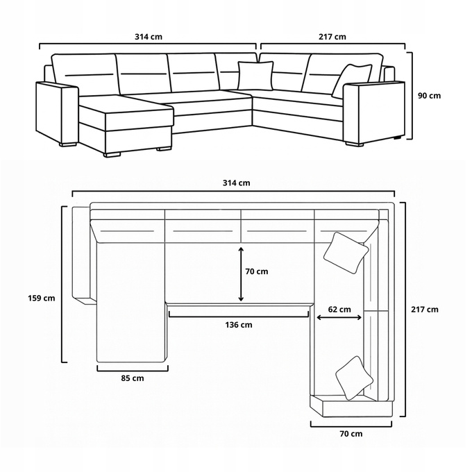 Narożnik LARS do Salonu rogówka rozkładany funkcja spania pojemnik
