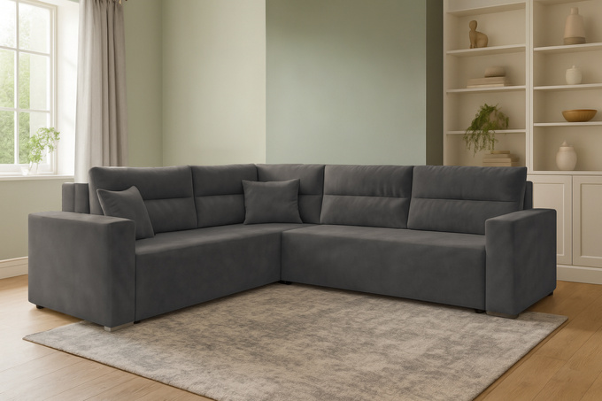 Narożnik LUNO do salonu rozkładany rogówka funkcja spania pojemnik