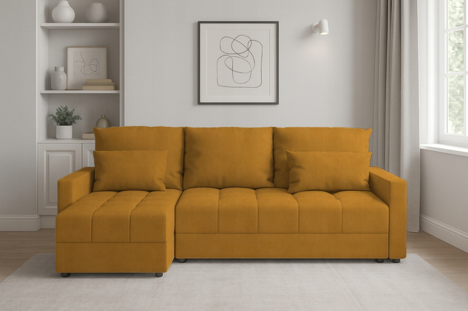 Narożnik DOMINO L pojemnik na pościel rogówka rozkładany z funkcją spania