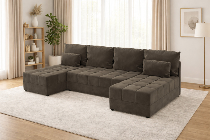 Narożnik DOMINO U FIT rogówka do salonu rozkładany funkcja spania bez boków