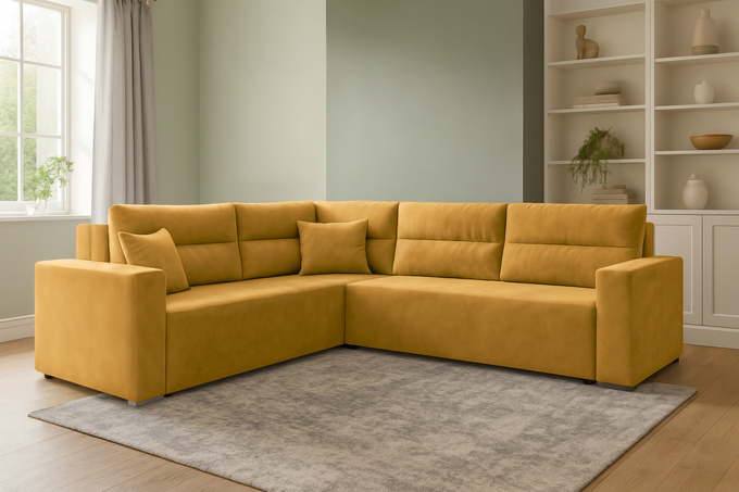 Narożnik LUNO do salonu rozkładany rogówka funkcja spania pojemnik