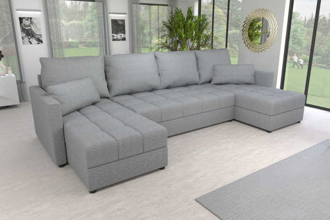 Narożnik DOMINO U do salonu rozkładany z funkcją spania pojemnik rogówka