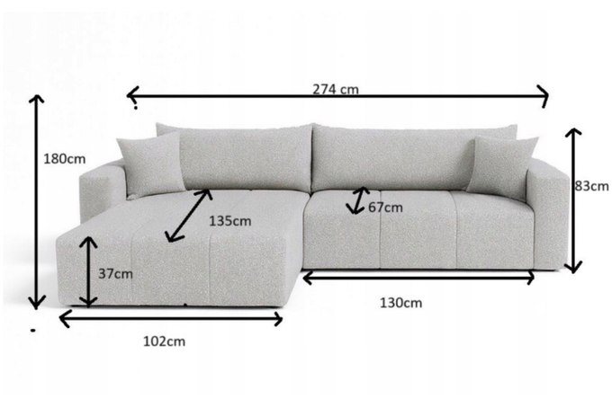 Narożnik FENO rozkładany rogówka z funkcją spania sprężyna falista