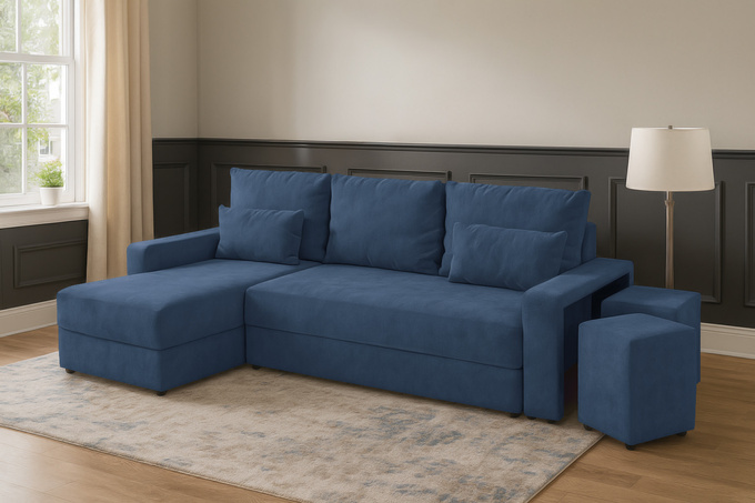 Narożnik SETI L z pufami funkcją spania pojemnik rogówka do salonu