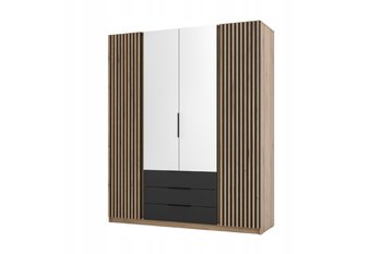 Szafa ARKA 4-drzwiowa 2 lustra lamele czarne szuflady dąb evoke 200 cm