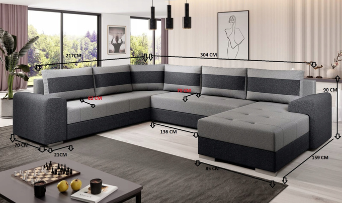 Duży tani narożnik HUGO rogówka funkcja spania, obustronny montaż PRODUCENT