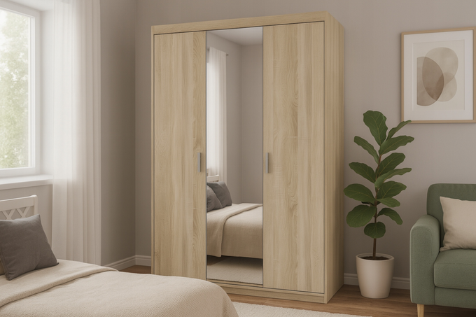 Szafa LIVIO 3-drzwiowa dąb sonoma z lustrem garderoba