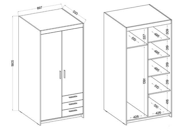Szafa LIVIO 2-drzwiowa z półkami szuflady beż piaskowy garderoba