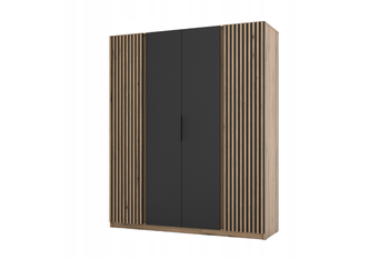 Szafa ARKA 4-drzwiowa lamele czarne fronty dąb evoke 200 cm półki drążek
