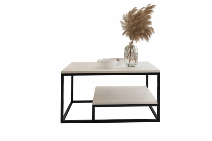 Stolik VENTO kawowy z półką biały blat czarny stelaż nowoczesny loft 90x60 cm