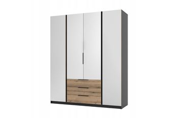 Szafa ARKA 4-drzwiowa 4 lustra dąb evoke 200 cm szuflady drążek półki