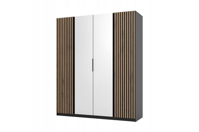Szafa ARKA 200 cm czarna z lamelami i lustrem drzwi uchylne loft nowoczesna