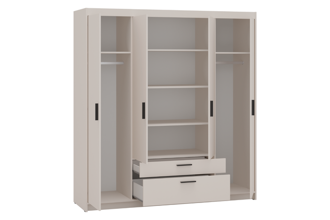 Szafa LIVIO 4-drzwiowa z półkami beż piaskowy szuflady garderoba