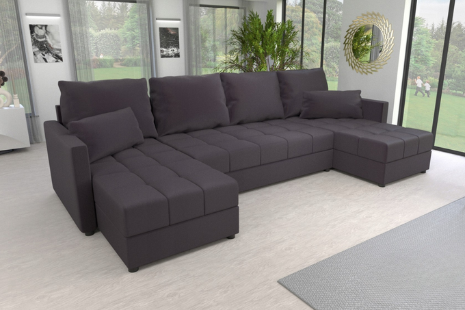 Narożnik DOMINO U do salonu rozkładany z funkcją spania pojemnik rogówka