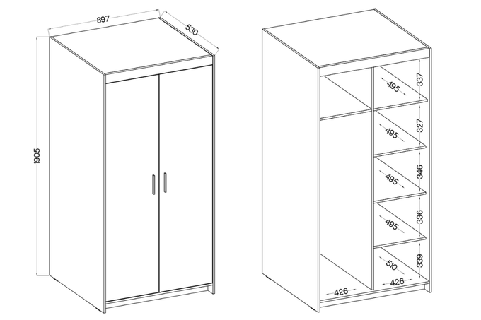 Szafa LIVIO 2-drzwiowa z półkami dąb olejowany garderoba