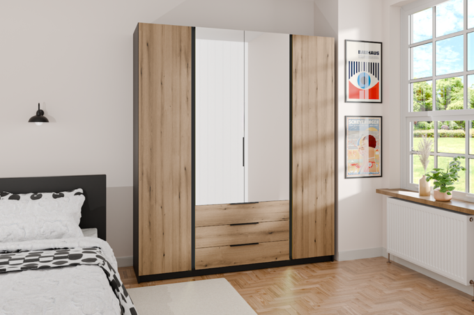 Szafa ARKA 200 cm 4-drzwiowa dąb evoke lustro loft nowoczesna