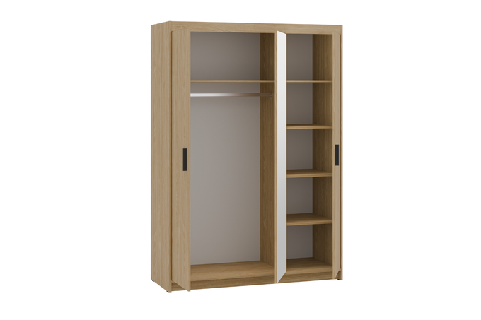 Szafa LIVIO 3-drzwiowa z półkami lustro dąb olejowany garderoba