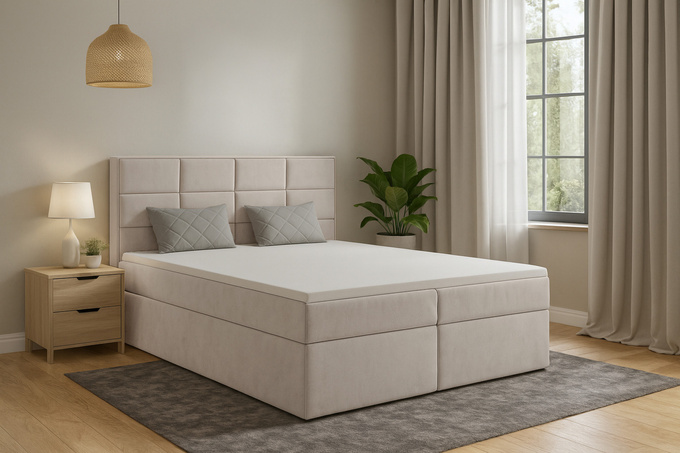 Łóżko KEJA kontynentalne 160x200 do sypialni pojemnik dwa materace