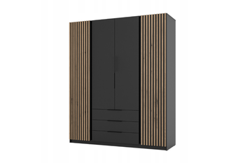 Szafa ARKA 200 cm czarna z lamelami 3 szuflady drzwi uchylne loft nowoczesna