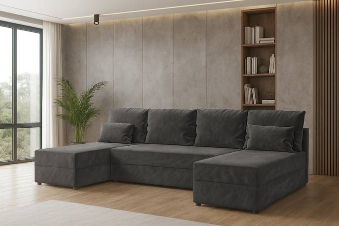 Narożnik DOMINO U FIT GŁADKI z funkcją spania, rogówka do salonu grafitowy