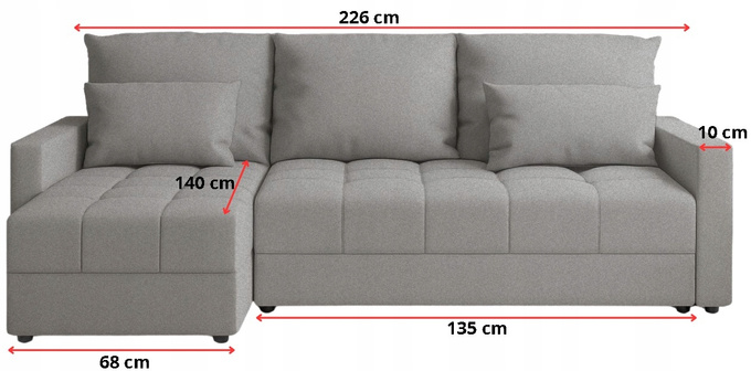 Narożnik DOMINO L pojemnik na pościel rogówka rozkładany z funkcją spania