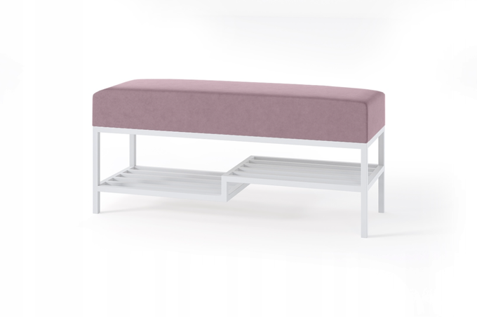 Ławka do przedpokoju 80 cm tapicerowana z półką na buty biały stalowy stelaż