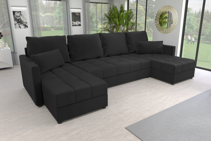 Narożnik DOMINO U do salonu rozkładany z funkcją spania pojemnik rogówka