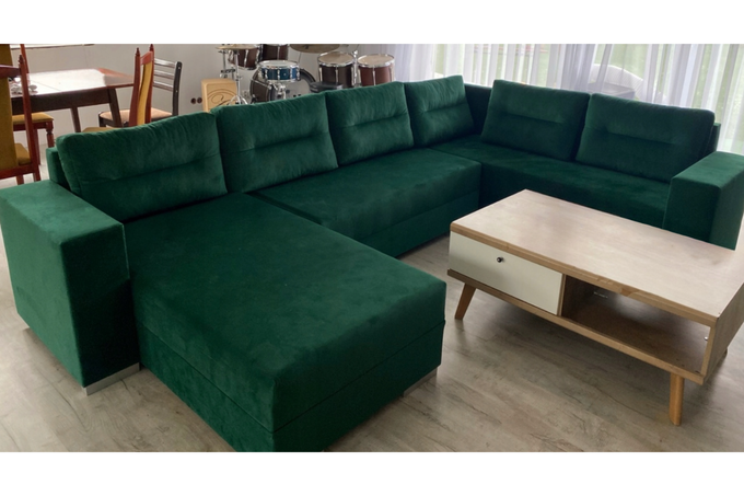 Narożnik LARS U welur do salonu duży rozkładany funkcja spania rogówka